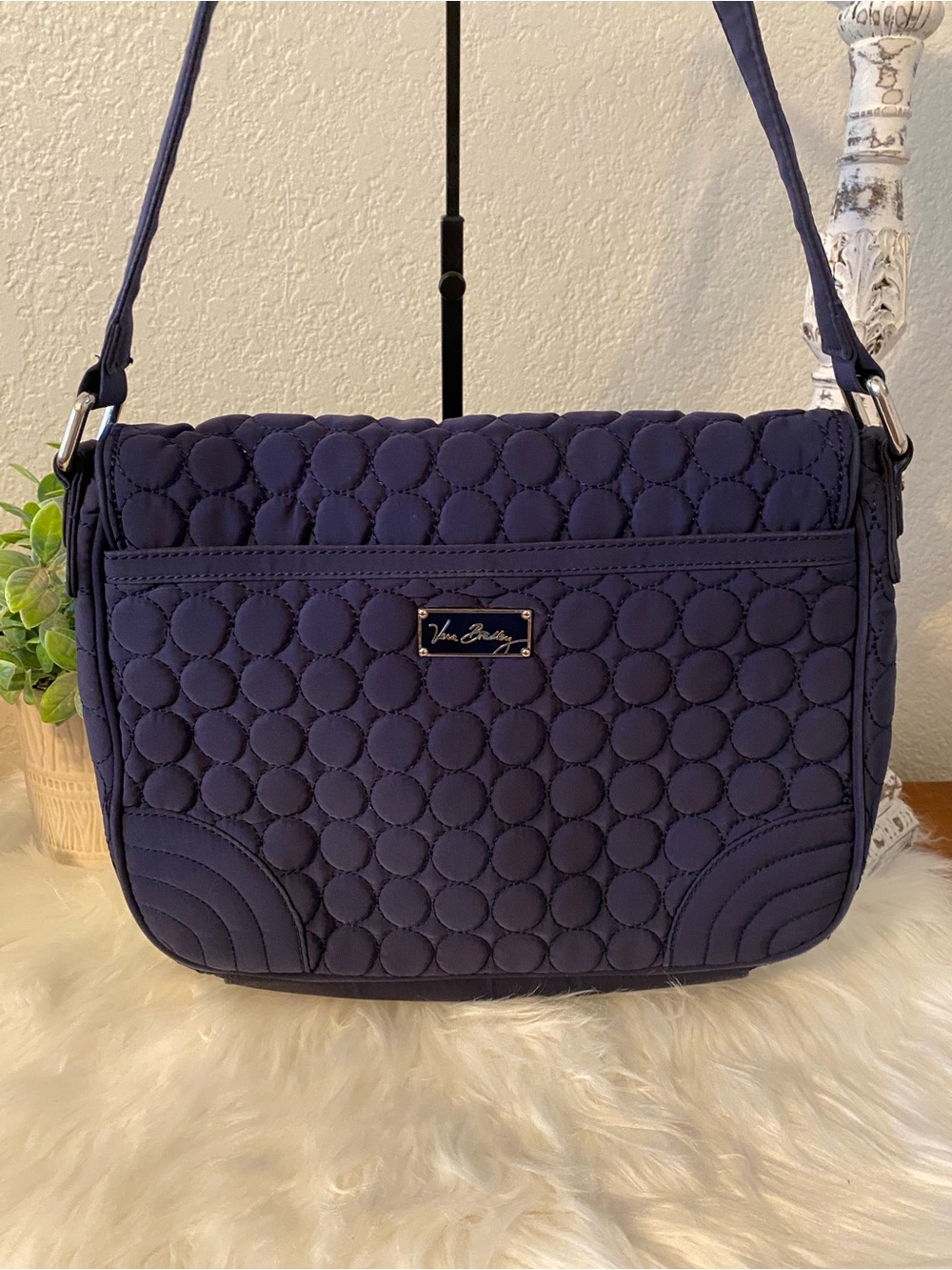 Vera Bradley Quilted Navy Crossbody with Circle Stitching